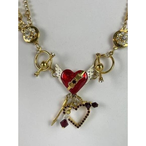 Lunch At the Ritz Heart Necklace & Earring Set Gold Tone Signed Vintage RARE Art - Picture 4 of 14